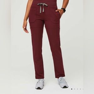 FIGS Technical Collection Scrub Pants Womens Size L/P Maroon Red Nurse Pockets